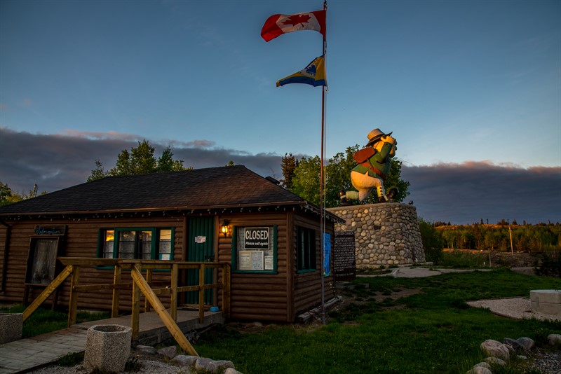 The Flinty Statue behind the Flin Flon campground office.