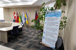 A board listing the City of Flin Flon's guidelines for question period are listed in Flin Flon's Council Chambers.